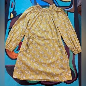 J.Crew Liberty Fabric Floral Dress Yellow Long Sleeve Lace-Up Back Spring Sm
